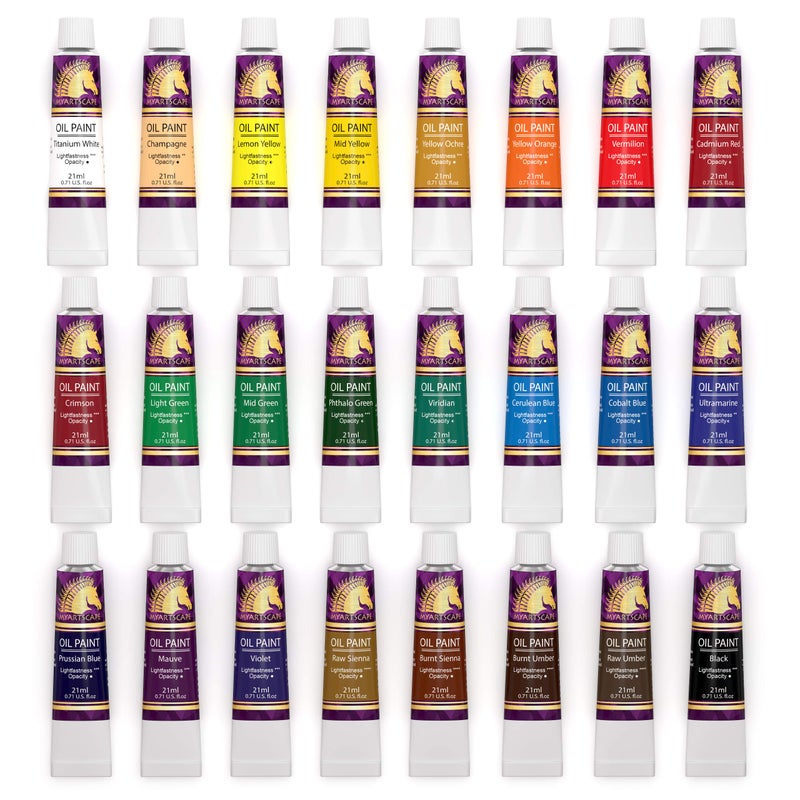 MyArtscape Oil Paint Set - 24 x 21ml Tubes - Artist Quality - Rich Vivid Oil-based Colors - Lightfast - Heavy Body - Great Saturation - Glossy Finish - Professional Painting Supplies - Image 3